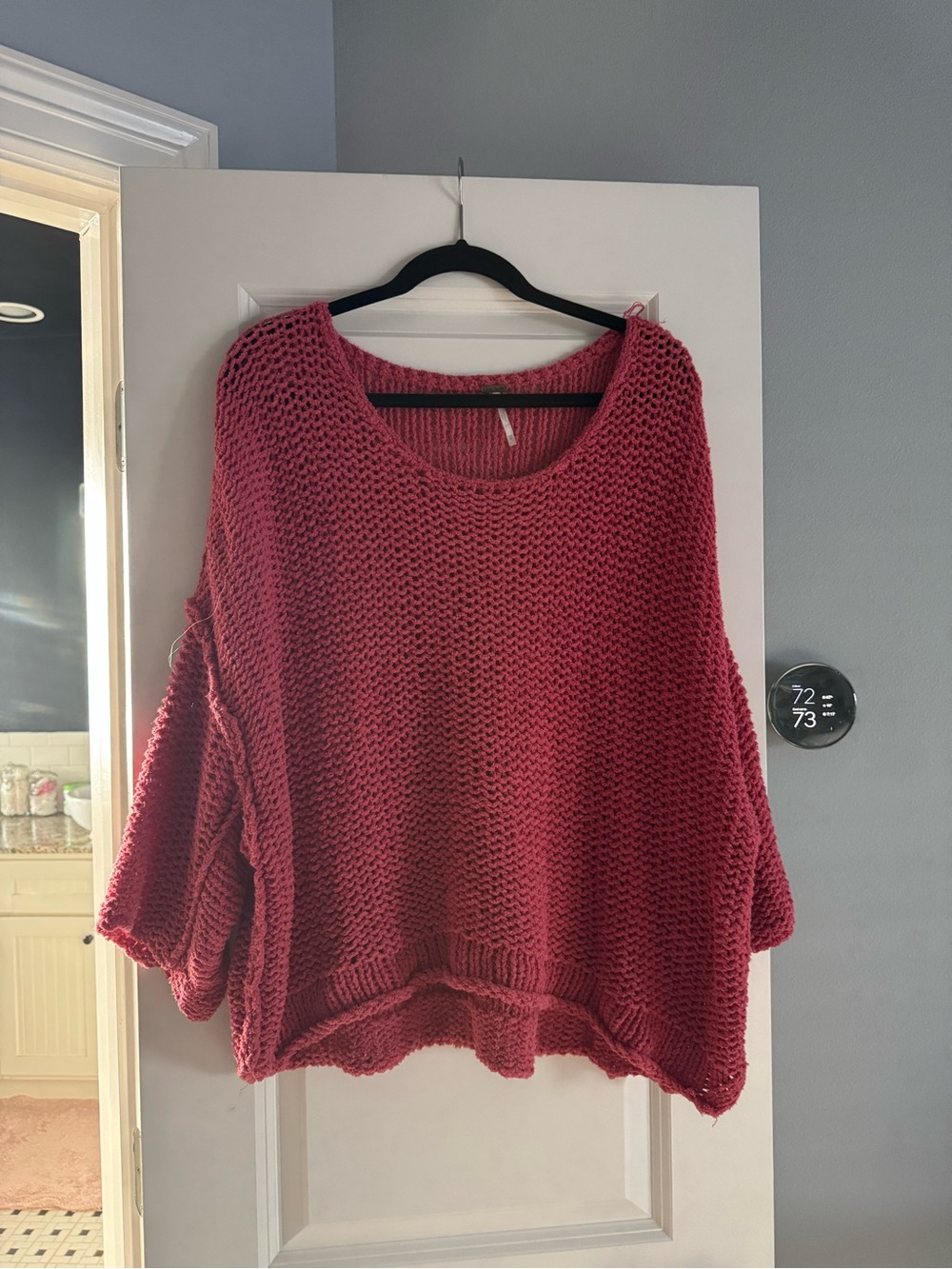 Free People Oversized Scoop Neck Chunky Knit Sweater - Raspberry